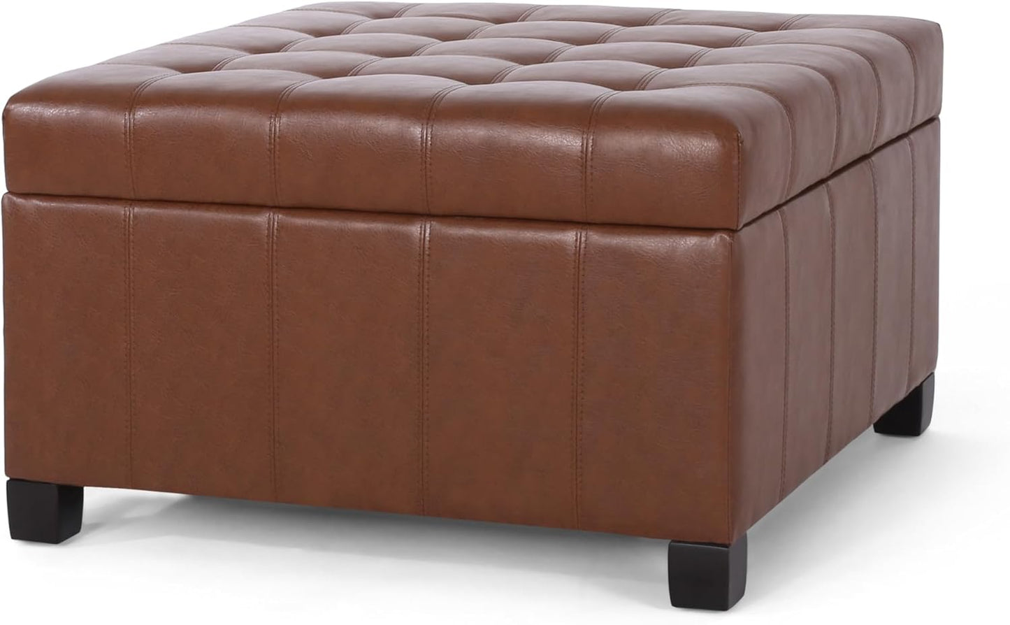 Christopher Knight Home Faux Leather Storage Ottoman Square Ottoman End of Bed Ottoman Cube for Bedroom Entryway Foot Rest Stool with Hinged Lid 30.25" x 30.25" x 18", Brown