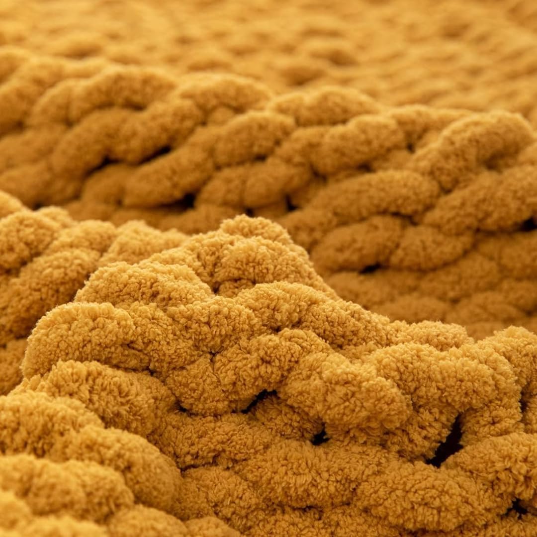 Chunky Knit Blanket Throw 48"*71", Hand Knitted Warm Chenille Throw Blanket, Home Decor Soft Thick Yarn Cable Knit Blanket,Soft Breathable Fleece Banket Christmas for Couch Bed Sofa Best Gift (Yellow)