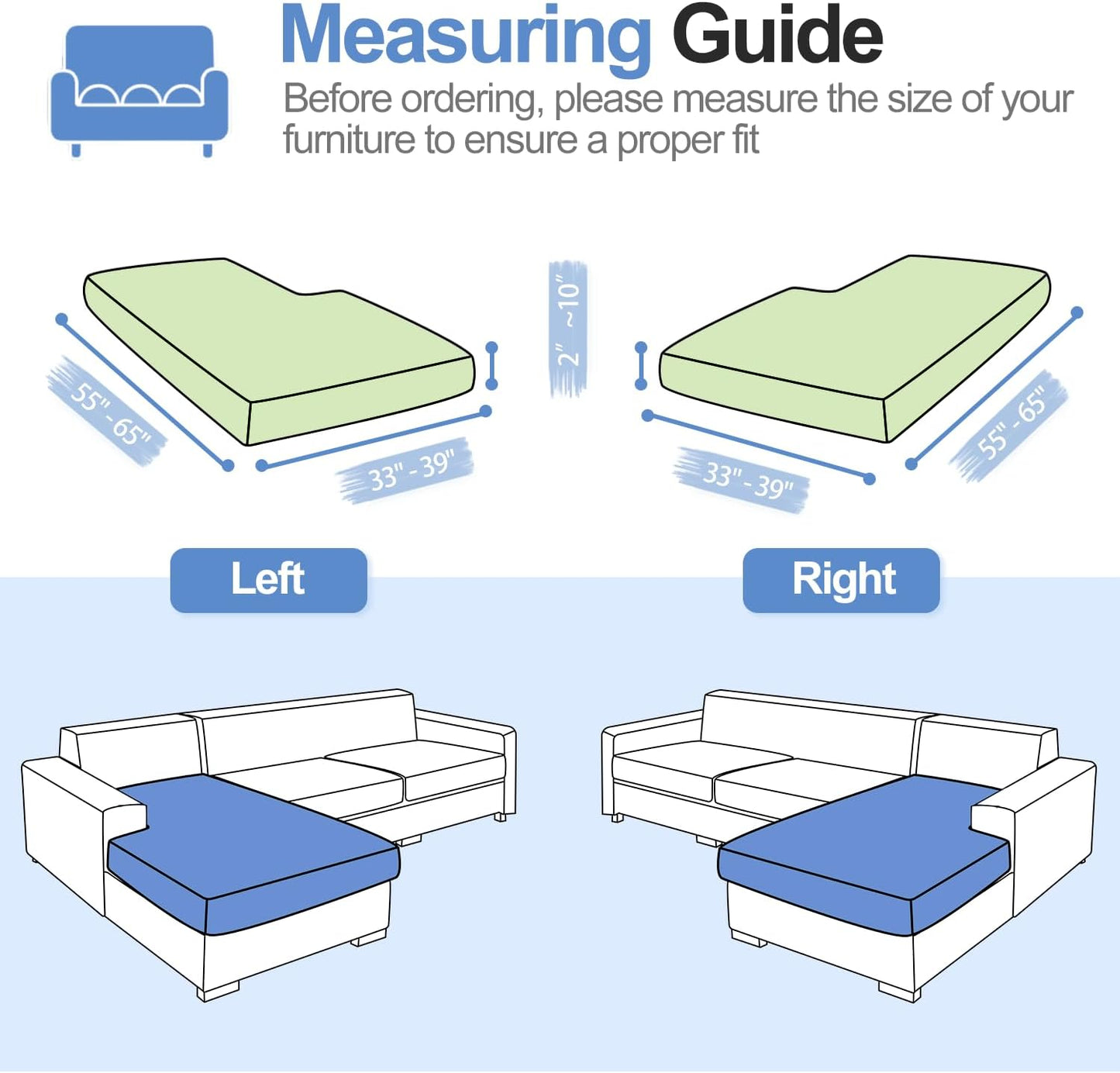 Chaise Cushion Cover for Sectional Sofa, Softer Chenille Sofa Cover for L Shaped Couch (Left or Right Facing), Stretch Chaise Couch Slipcover (Only 1 Piece, Green)