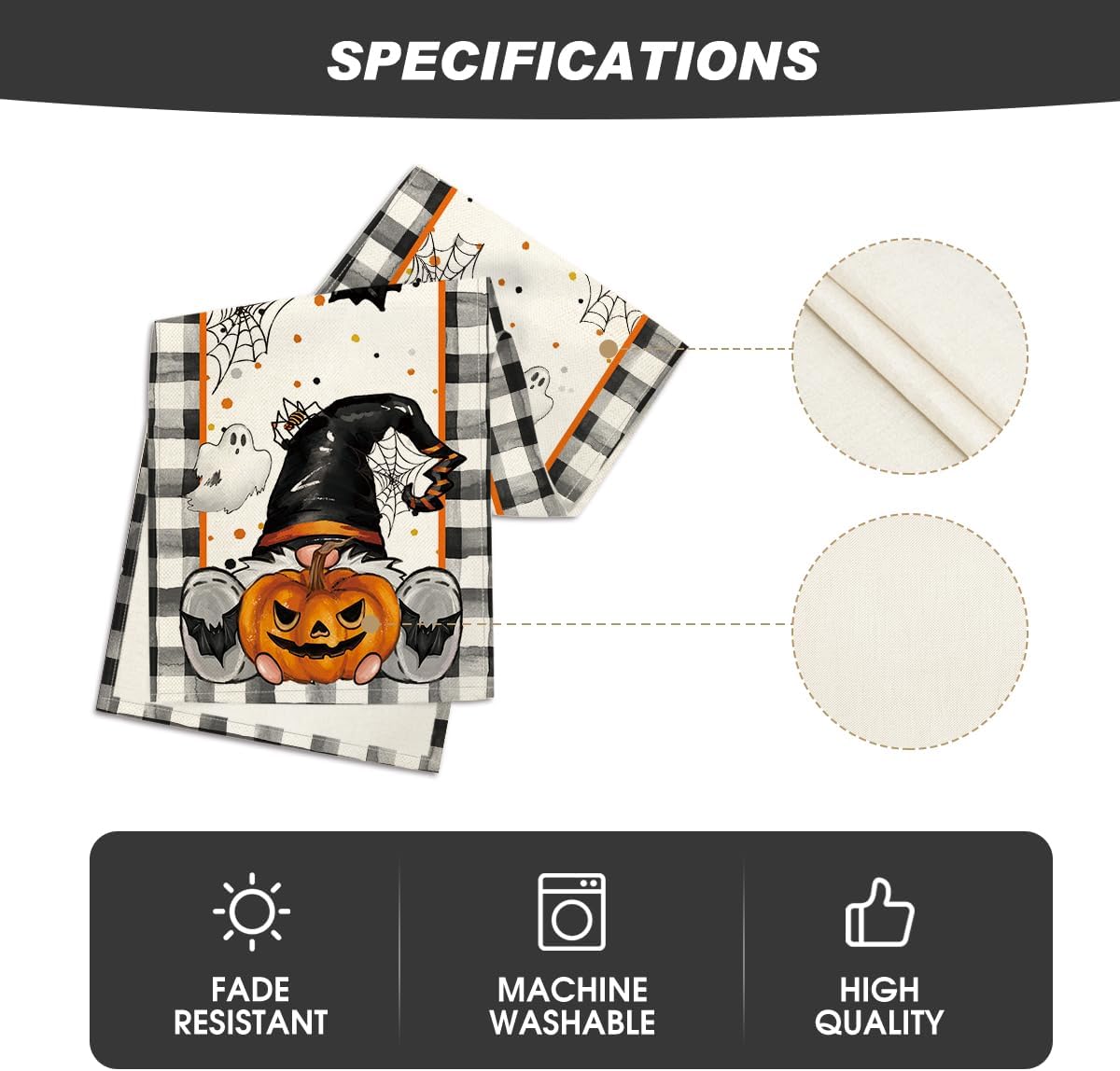 Artoid Mode Buffalo Plaid Gnome Bat Pumpkin Ghost Halloween Table Runner, Sensonal Kitchen Dining Table Decor for Home Party 13x108 Inch