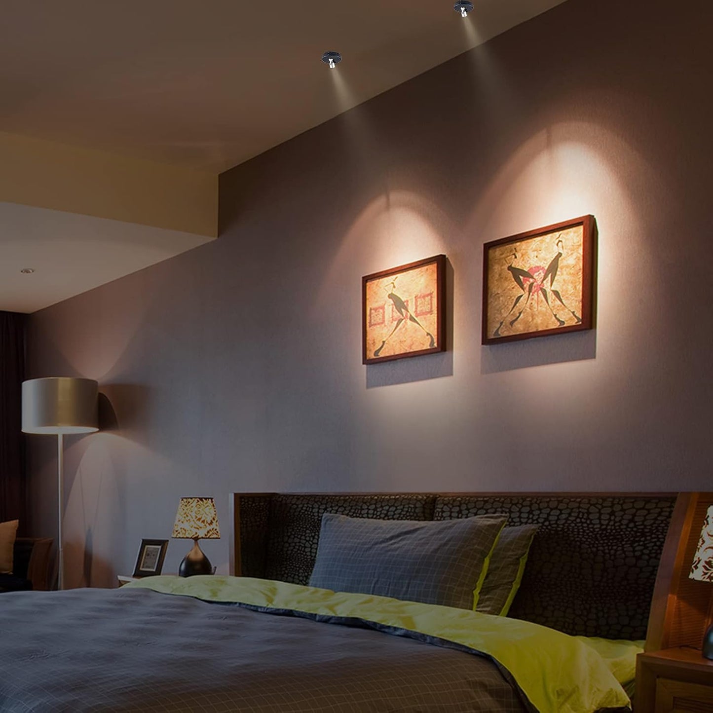 Wireless Spotlight Battery Operated, LED Picture Lights, Stick on Uplighting for Indoor Plant Tree Painting Artwork Portrait Photo Art, Dimmable Accent Puck Light with Remote, 2 Pack