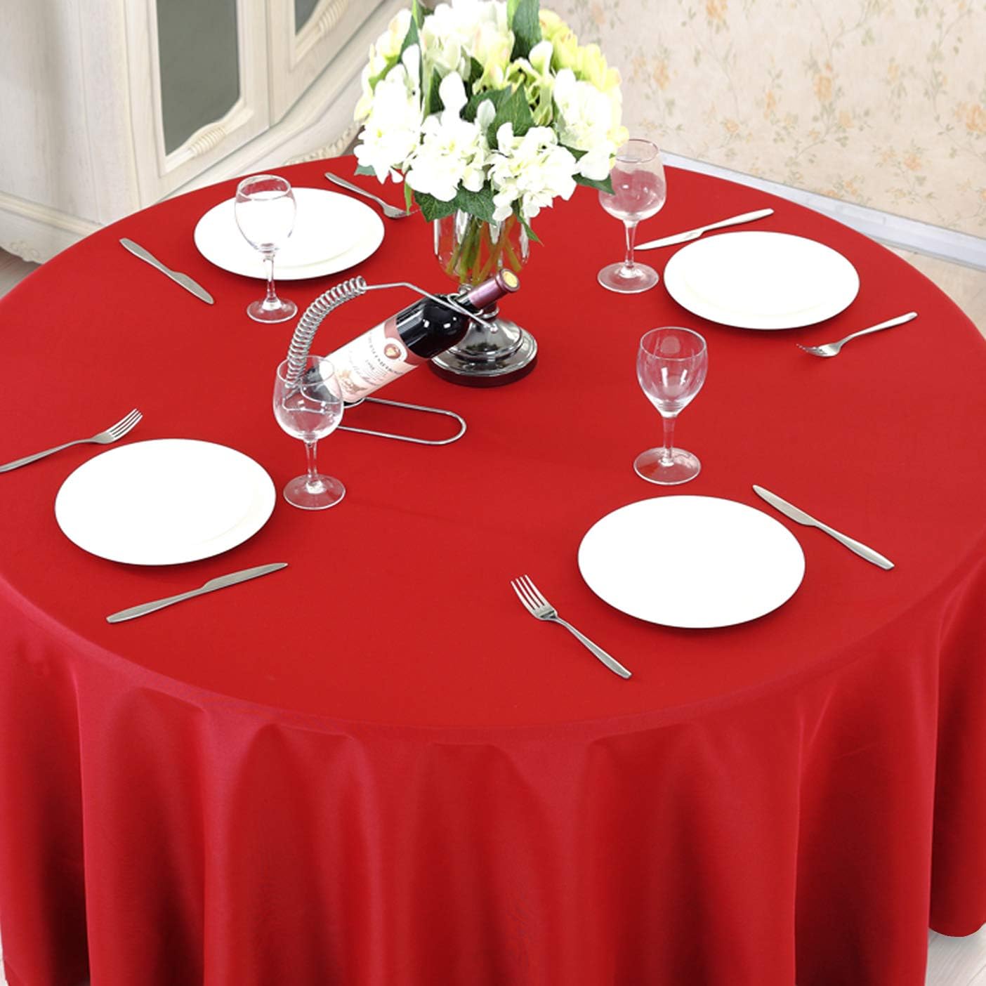 Surmente Red Tablecloth for Round Tables, 120-inch Round Table Cloths for Weddings, Banquets, or Restaurants