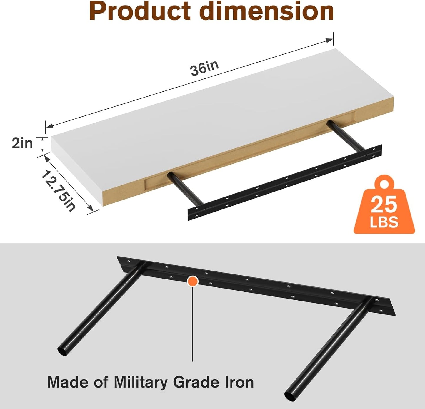 Large Floating Shelves for Wall Set of 2 Wooden Wall Shelves 36 in x 12.75 in x 2 in Room Decor Long Shelf with Invisible Wall Mount Bracket for Bedroom Kitchen Living Room White