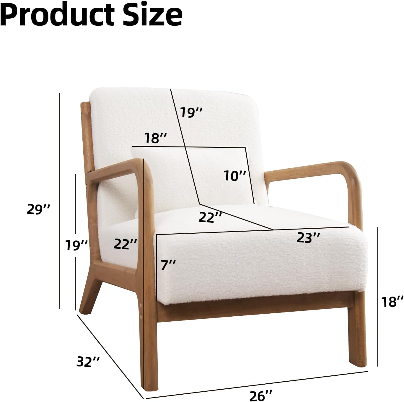 INZOY Mid Century Modern Accent Chair with Lamb Wool Fabric, Upholstered Living Room Chairs with Waist Cushion, Reading Armchair for Bedroom Sunroom, White