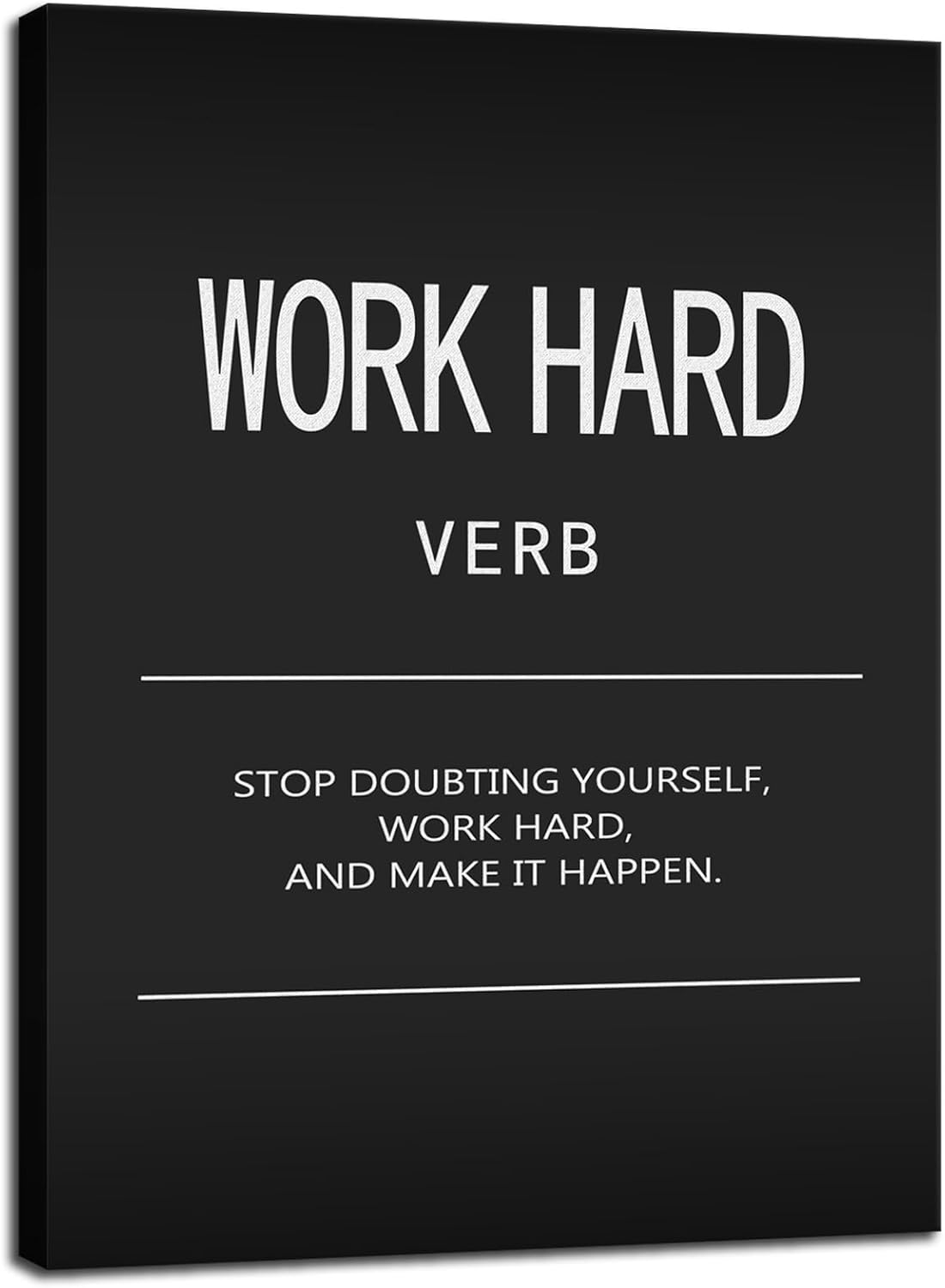 Motivational Wall Art Office Decor Inspirational Quotes Canvas Painting Work Hard Verb Pictures Posters and Prints Artwork Modern Gym Living Room Wall Decor Framed Ready to Hang[30" W X 40" H]