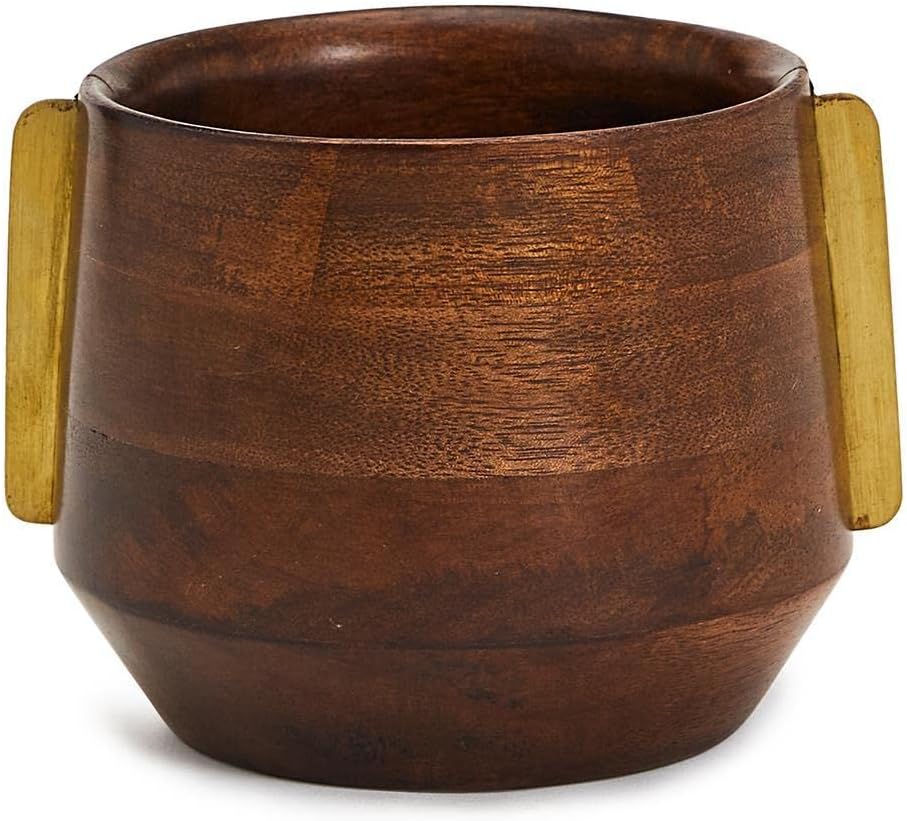 Two's Company Milo Mango Wood Bowl W/Brass Accent (Food Safe) - Mango Wood/Brass