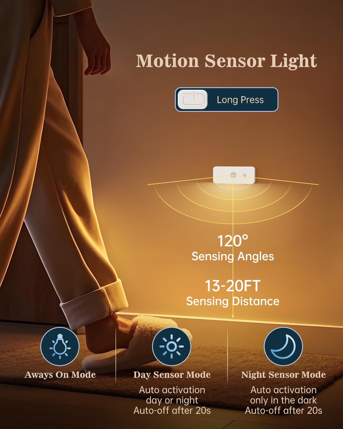 Yiliaw Motion Sensor Night Lights Indoor - Rechargeable Stick-On Stair Lights with Wireless Magnetic Mount, Adjustable Brightness & 3 Color Temps for Hallway, Stairway, Bathroom, Closet (6-Pack)