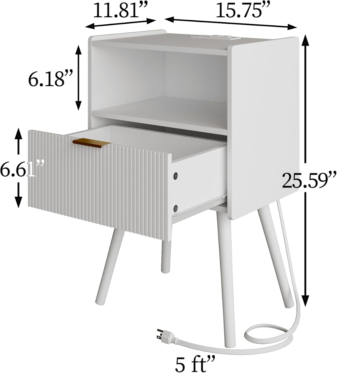 Nightstand,Modern Bedside Table with Storage Drawer and Open Wood Shelf, Accent Night Stand with Solid Wood Legs for Living Room, Bedroom and Small Spaces,Easy Assembly (White-Outlet)