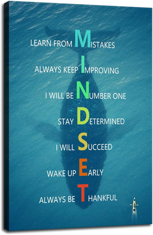 Inspirational Canvas Wall Art for Office Motivational Whale Animal Mindset Poster Print Artwork Painting Picture for Framed Home Decoration Living Room Ready to Hang [24''W X 36''H]