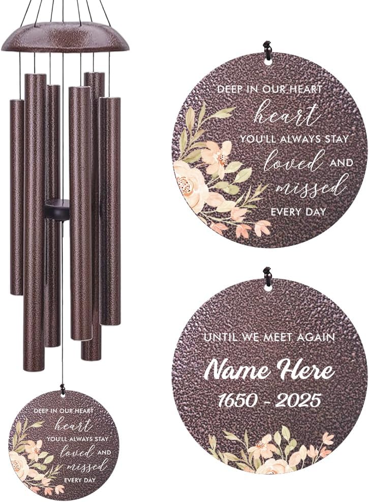 Personalized Wind Chimes, Sympathy Wind Chime, in Loving Memory for Loss of Loved Dad/Mom, Metal Large Memorial Condolences Gifts, Remembrance Wind Chimes for Loss of Loved One