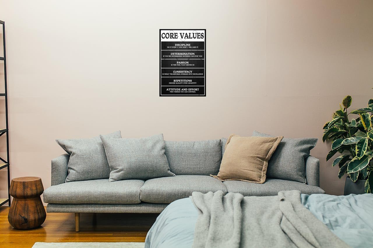 Core Values Motivational Metal Tin Sign - 12x8 Inch Inspirational Wall Art Poster, Positive Quote Office Decor for Workplace, Living Room, Bathroom, Home & Gym - Rustic Vintage Home Decoration Gift