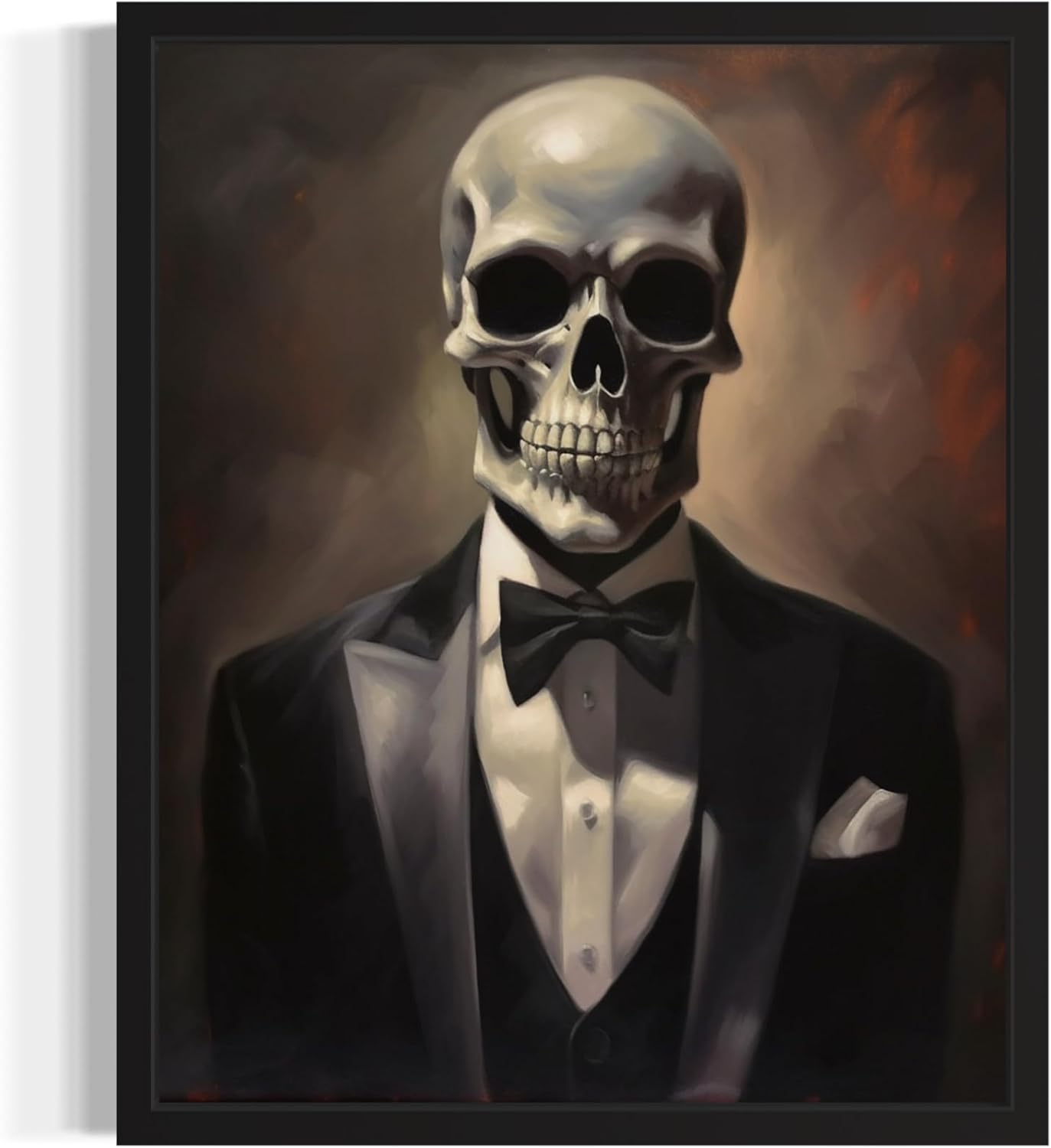 Skull Portrait Poster Art Print, Halloween Scary Vintage Wall Art Academia Spooky Painting Decoration for Horror Prints, Gothic Posters Bedroom Decor 89 (Skull Portrait, 11 x 14 inches, Black Frame)