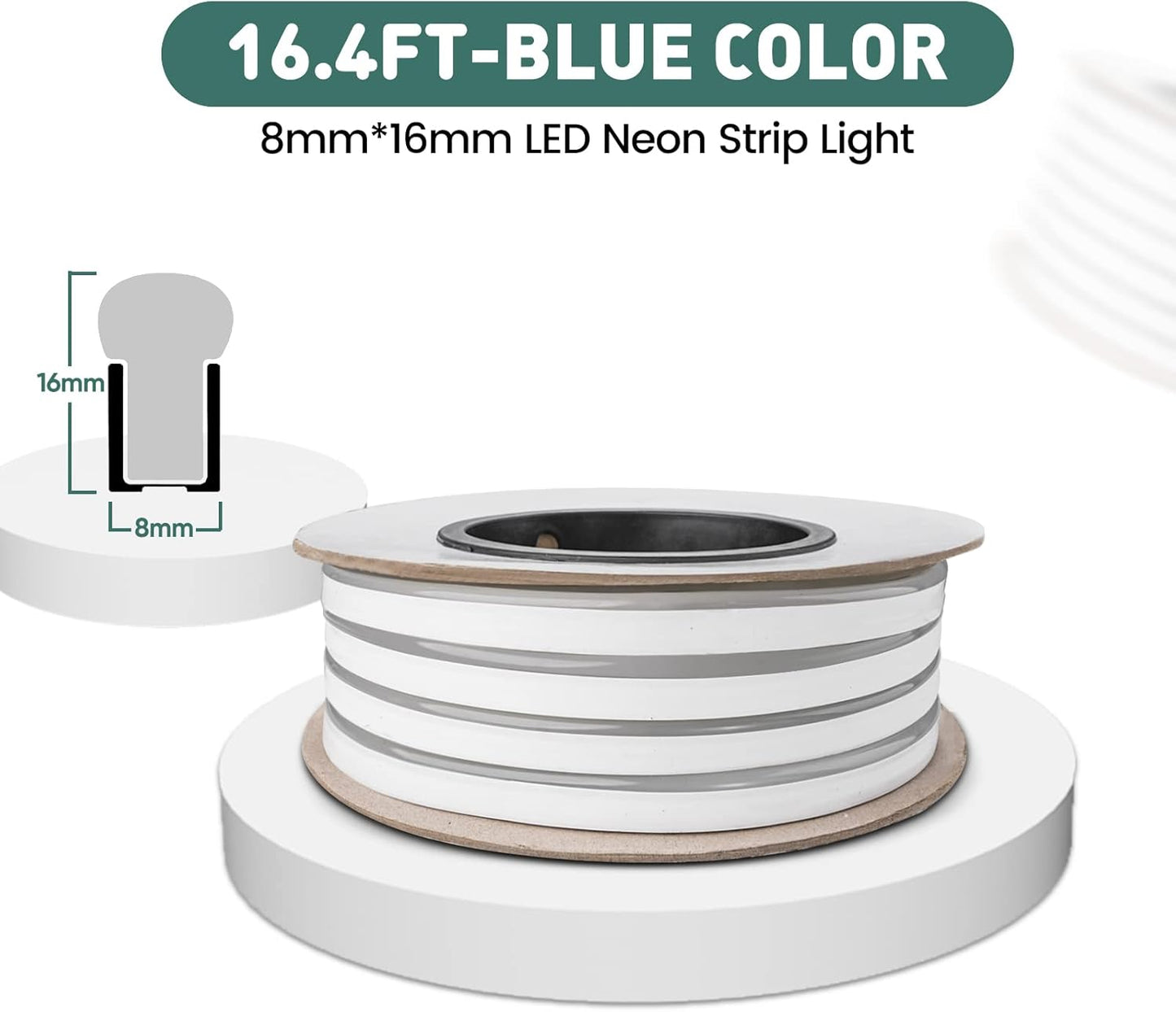 GZBtech Flexible LED Neon Rope Lights 16.4FT,AC 110-120V Waterproof Neon Strip Light, 120LEDs/M Cuttable Connectable Rope Lighting for Indoor Outdoor Home Decor/Commercial Building Use-Blue 5M