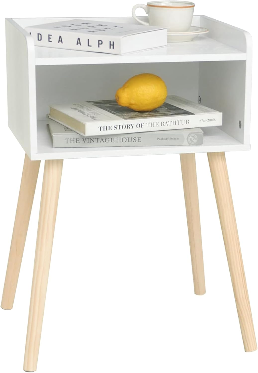 MaxSmeo White Nightstand, Small Bed Side Table for Small Spaces,Mid Century Modern Nightstand End Table with Storage and Solid Wood Legs for Bedroom Living Room(White)