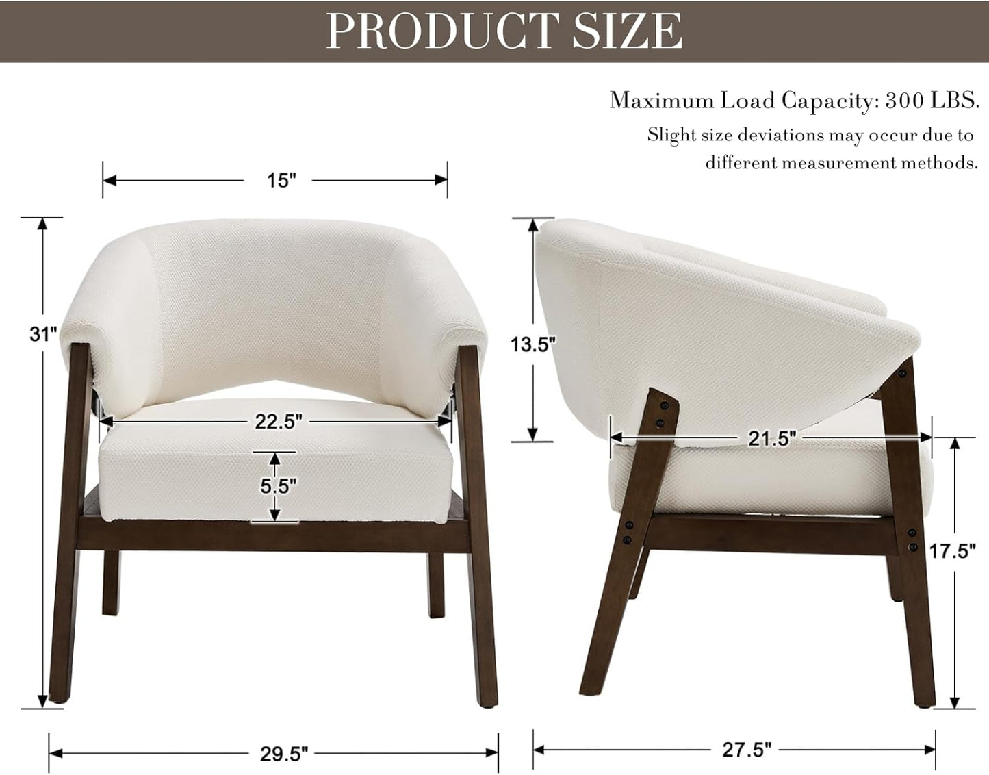 Mid-Century Modern Accent Chairs Set of 2, Comfy Barrel Armchairs with Wide Seat, Upholstered Lounge Chairs with Walnut Wood Legs for Living Room/Bedroom/Reading Corner, Chenille, Beige