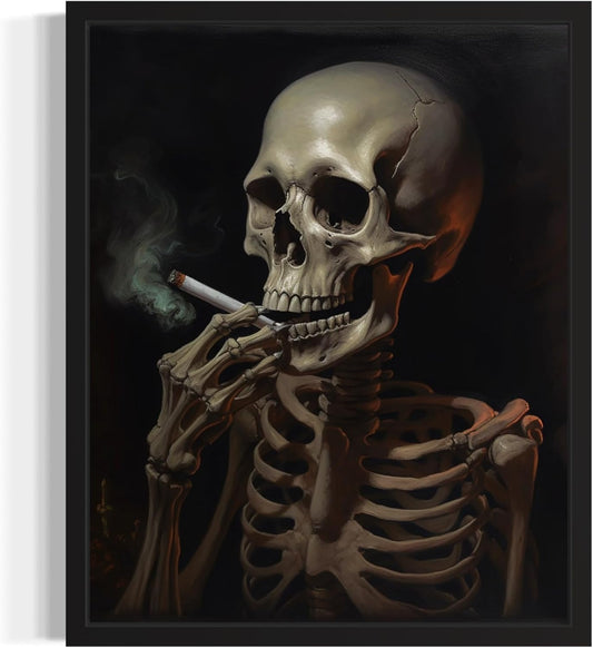 Skull Smoking Ciggarettes Poster Art Print, Halloween Scary Vintage Wall Art Academia Spooky Painting Decoration for Horror Prints, Gothic Posters Bedroom Decor 89 (Skull Smoking Ciggarettes, 16 x 20 inches, Unframed)