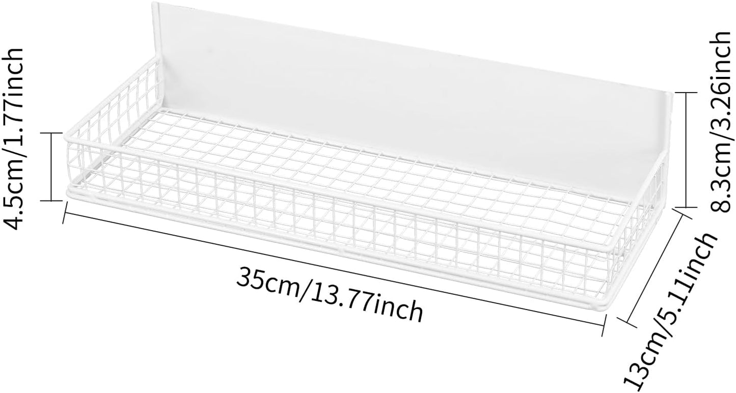 Magnetic Storage Basket, Magnetic Shelf for Fridge,Magnetic Spice Rack Wire Mesh Magnetic Organizer Holder Accessories for Office Kitchen Classroom Storage, White, 13.77" x 5.11" x3.26"