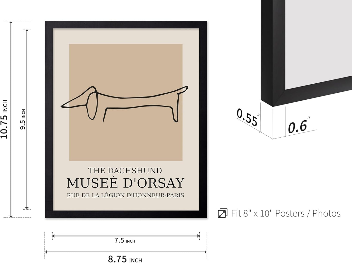 Poster Master Vintage Poster - Retro Minimalist Print - Gift for Artist, Housewarming - Dachshund Dog, Line Drawing, Abstract - Wall Decor for Living Room, Bedroom, 8x10 Black Framed