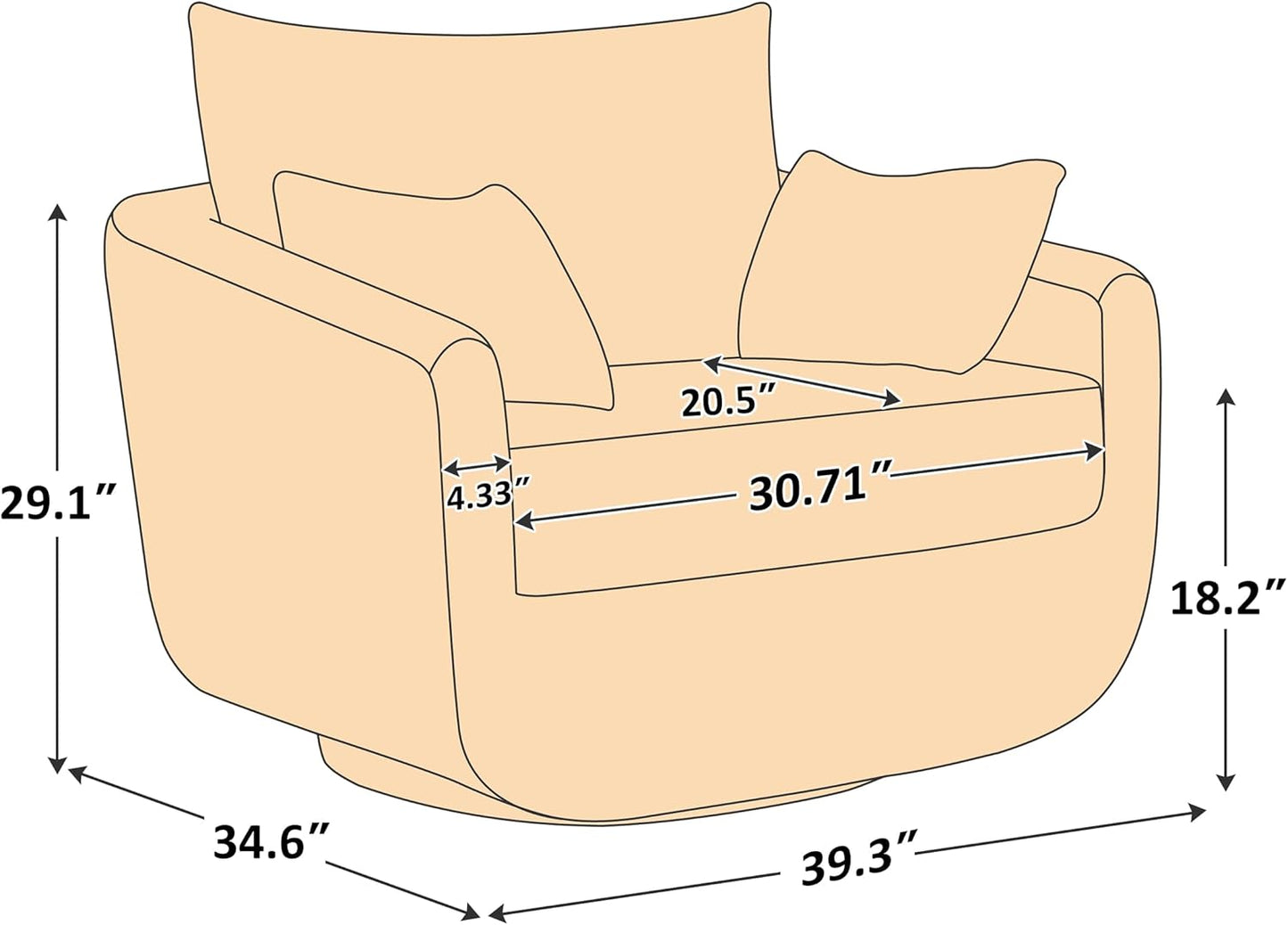 360° Swivel Accent Armchair, 39.3" Oversized, Sherpa Boucle Fabric Sofa Chair with Removable Back & Arm Pillows, Swivel Chair with Cozy Soft Padded, No Assembly Required (1, Dark Gray)