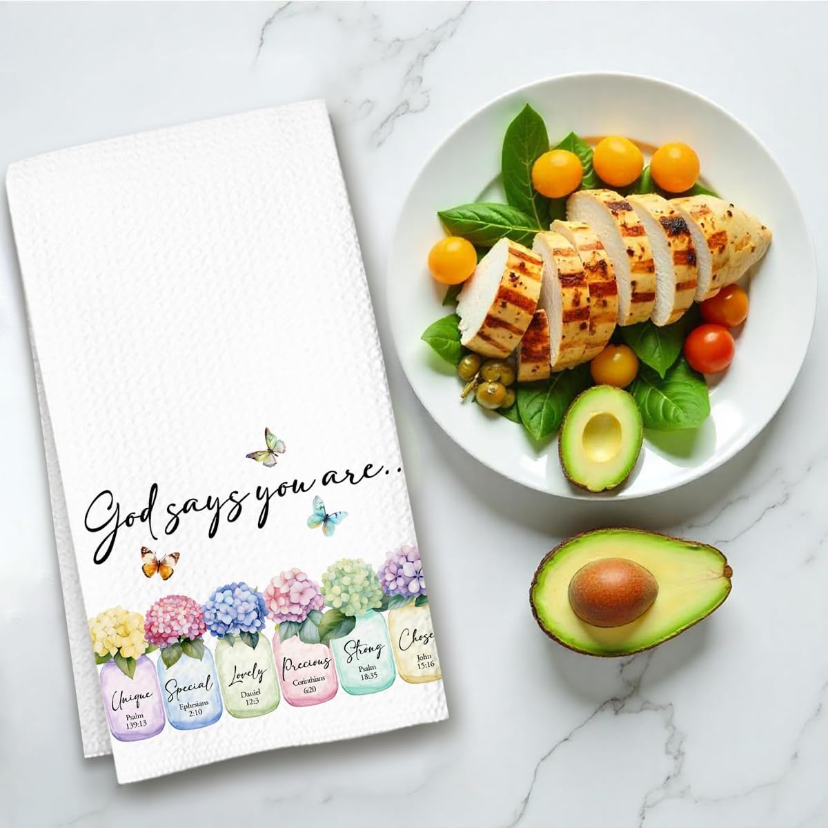 Christian Kitchen Towel, Waffle Weave Microfiber Scripture Hand Towel, God Says You are Bible Verse Farmhouse Decor for Kitchen Bathroom, Inspirational Gift for Women