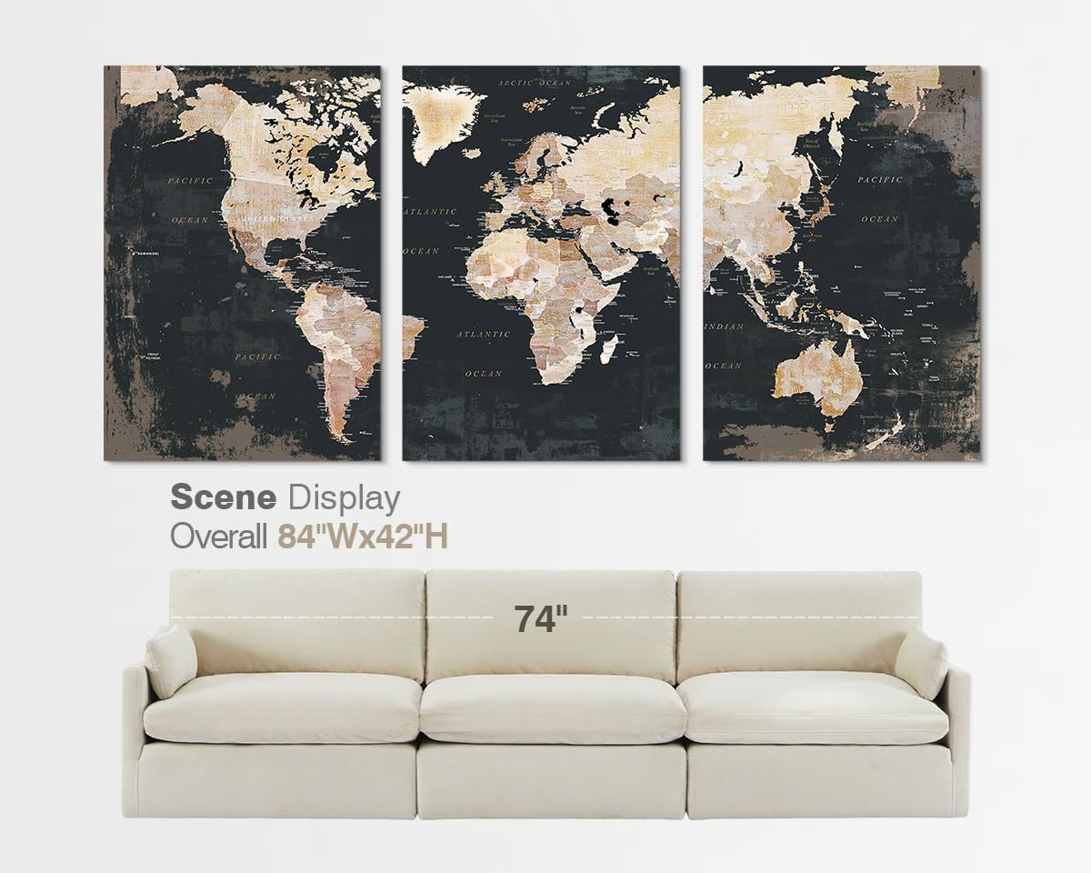 Living Room Wall Art Large Home Office Wall Decor Modern Motivational Giant World Map Pictures for Wall Decorations