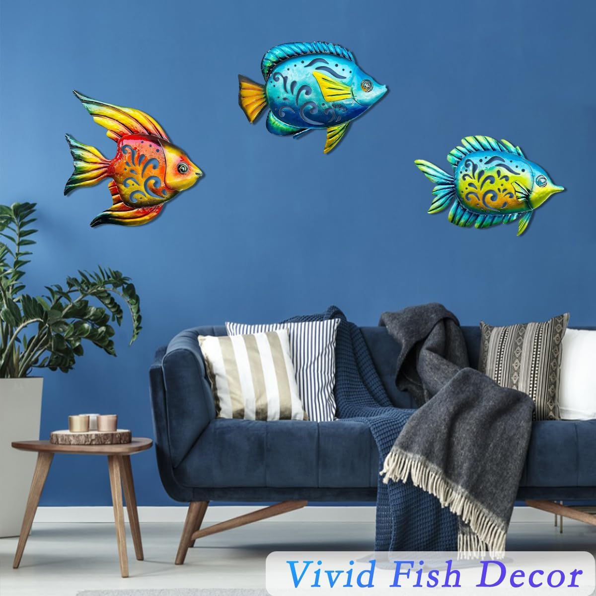 Weibefee Coastal Wall Decor, Ocean Sea Metal Fish Wall Decor, Hanging Wall Art Decoration for Indoor Outdoor, Beach Nautical Tropical Fish Wall Sculpture for Pool Bathroom Bedroom Patio