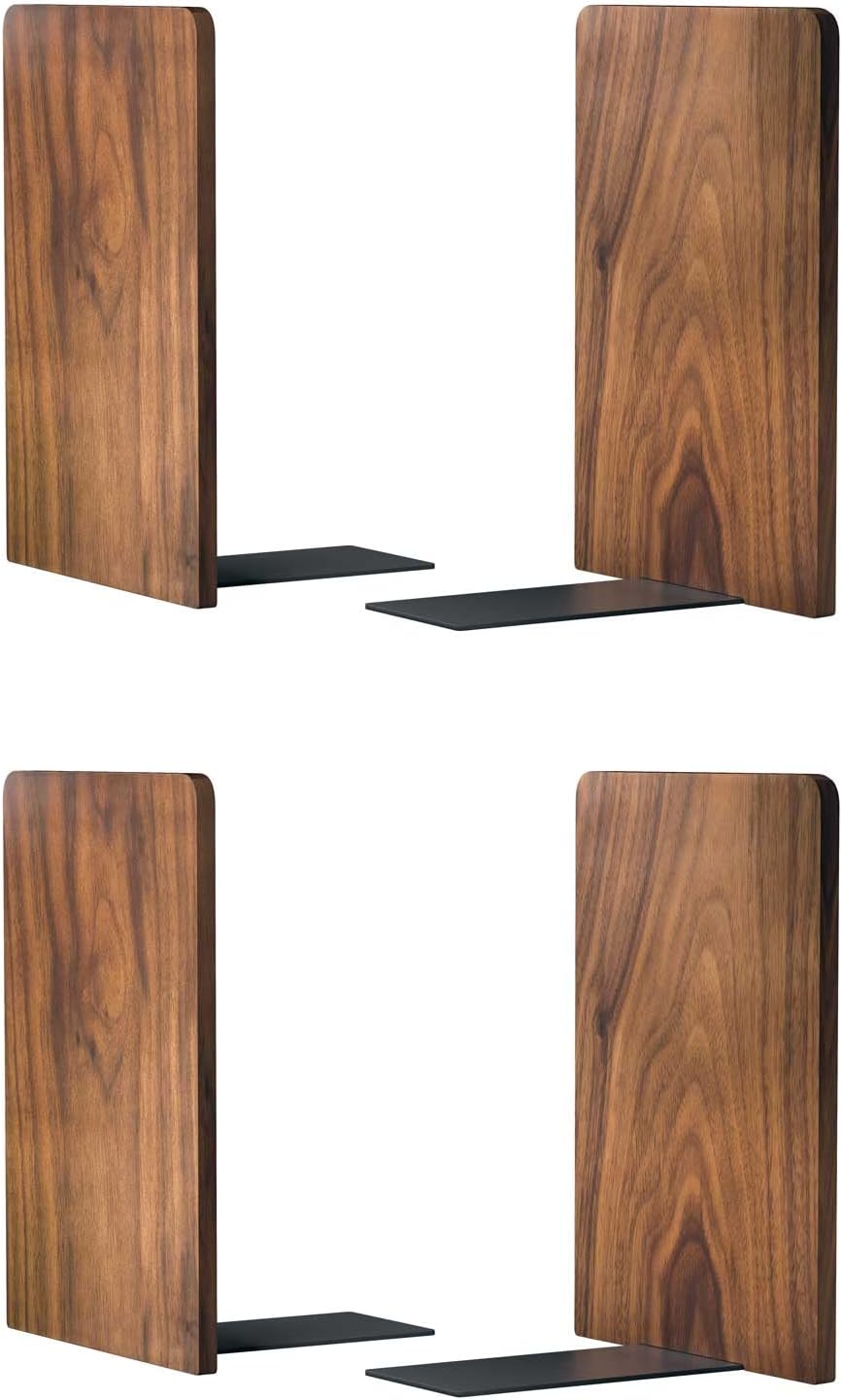 Large Bookend Hold Heavy Books- 7x4x5in 2 Pack Wood Bookends for Heavy Books Heavy Duty Walnut Book Ends for Men Wood Bookends for Office Desk Non-Skid