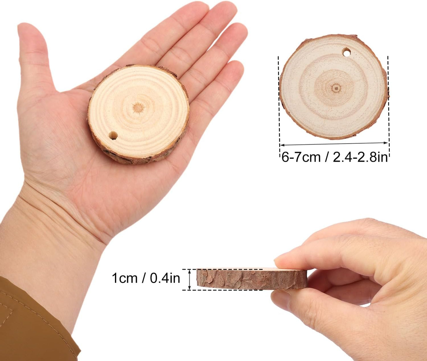 100 PCS 2.4-2.8 Inch Unfinished Wood Slices, Natural Wood Slices, Predrilled with Hole Wood Slice for DIY Arts Craft Christmas Ornaments
