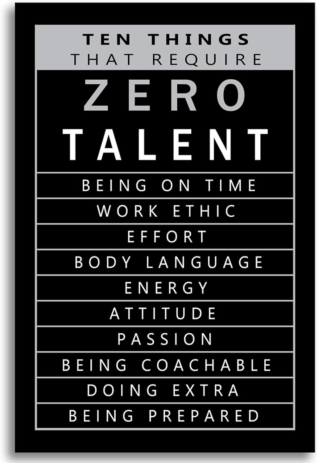 Inspirational Positive Quotes Ten Things That Require Zero Talent Motivational Office Wall Decor Poster Print Artwork Paintings for Bedroom Home Living Room Decor Framed Ready to Hang[12" W X 18" H]
