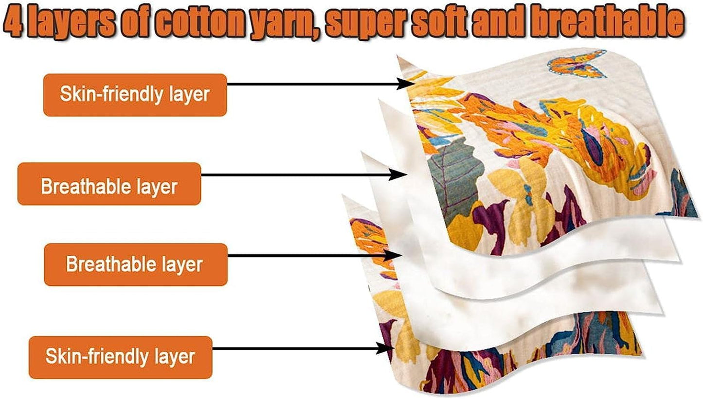 100% Cotton Throw Blanket for Bed Couch Summer 98''x 98'' Super Soft Muslin Blankets Warm Boho Quilt Lightweight Farmhouse Decorative Bed Blankets