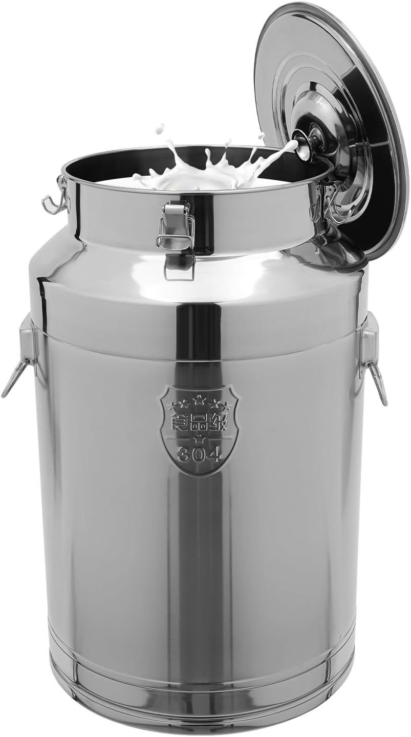 Stainless Steel Milk Can, 304 Stainless Steel Pail 20Gal Milk Can with Sealed Lid, 76L Hanging Lid Metal Milk Jug Bucket for Oil Tea Wine