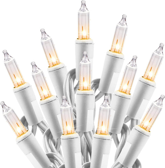 Minetom Clear Christmas Lights Set 100 Count 25 Feet Incandescent Bulb Mini String Lights for Indoor Christmas Tree Garland Birthday Wedding Party Festival Decoration, White Wire