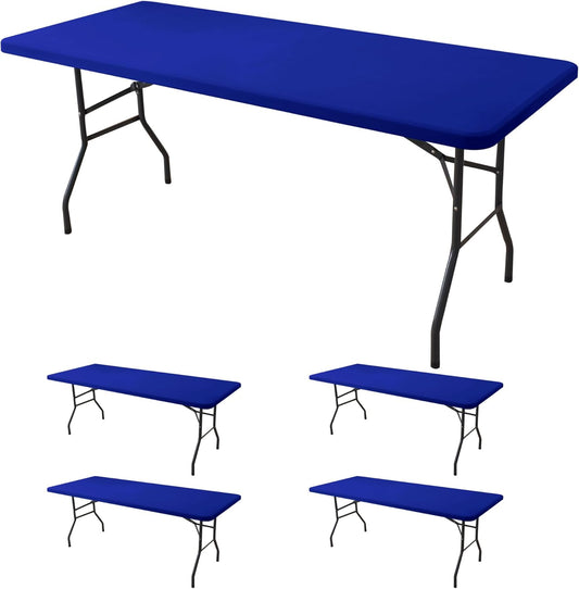 Fitted Tablecloth for 8 Foot Rectangle-4 Pack Royal Blue Elastic Outdoor Picnic Table Cover-Spandex Stretch Folding Table Cloths 8ft for Camping Dining Room Patio Kitchen Banquet Party