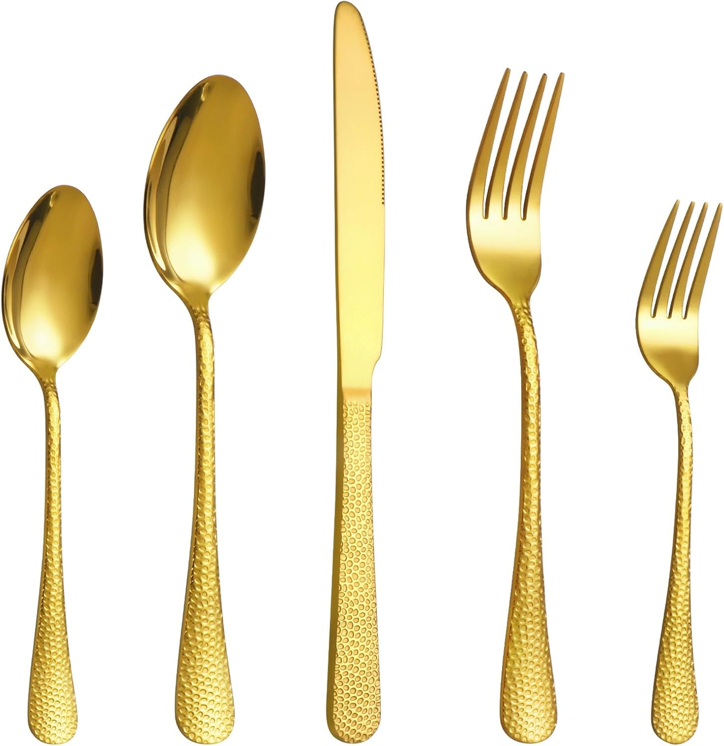 40 Pcs Gold Silverware Set for 8 with Hammered Design, Food Grade Stainless Steel Flatware Set, Eating Utensils Sets Include Fork/Knife/Spoon, Cutlery Set, Dishwasher Safe