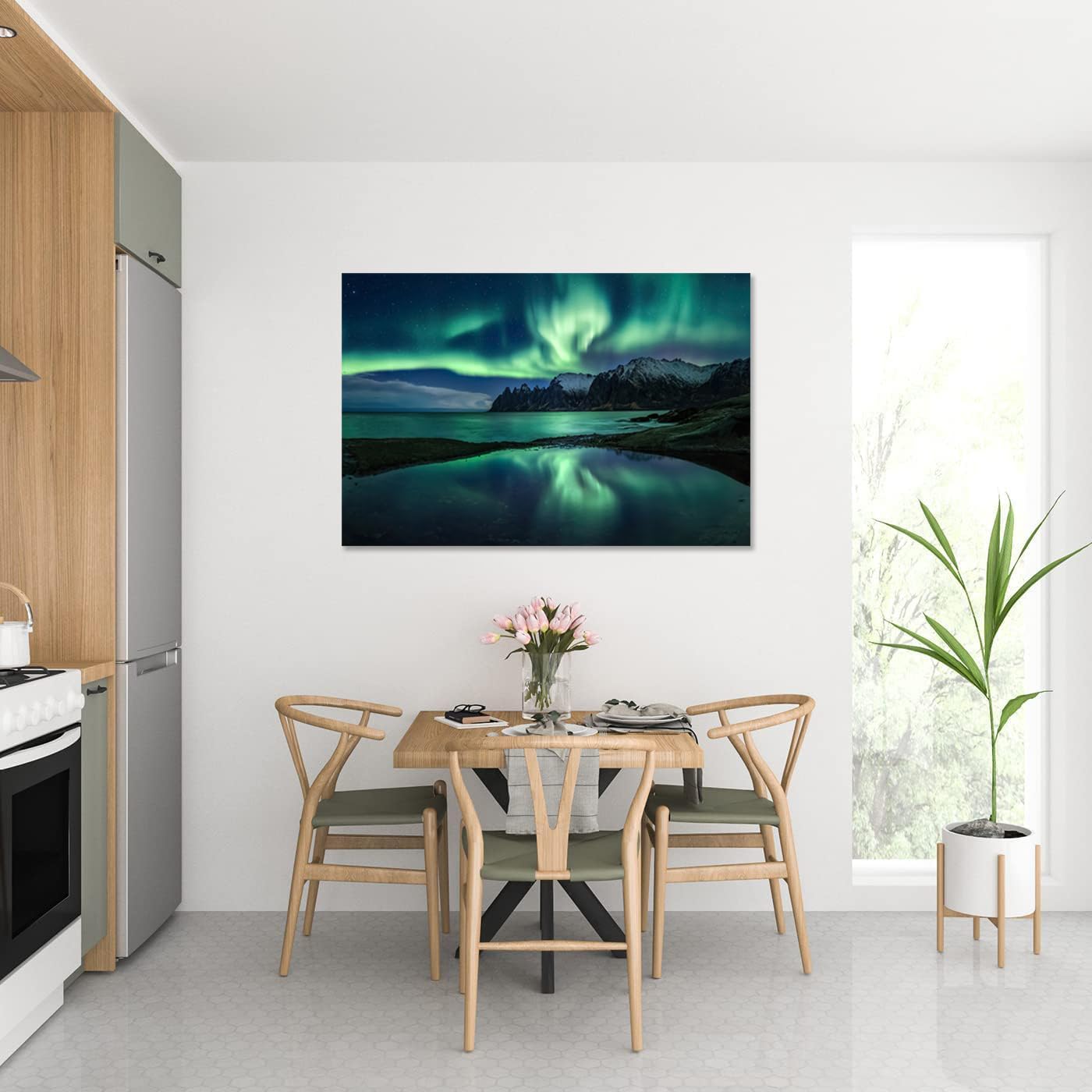 Aurora Borealis Wall Art Painting for Office Bedroom Scenery Landscape Canvas Print Framed Picture Northern Lights Poster Artwork Ready to Hang (20.00"x30.00")