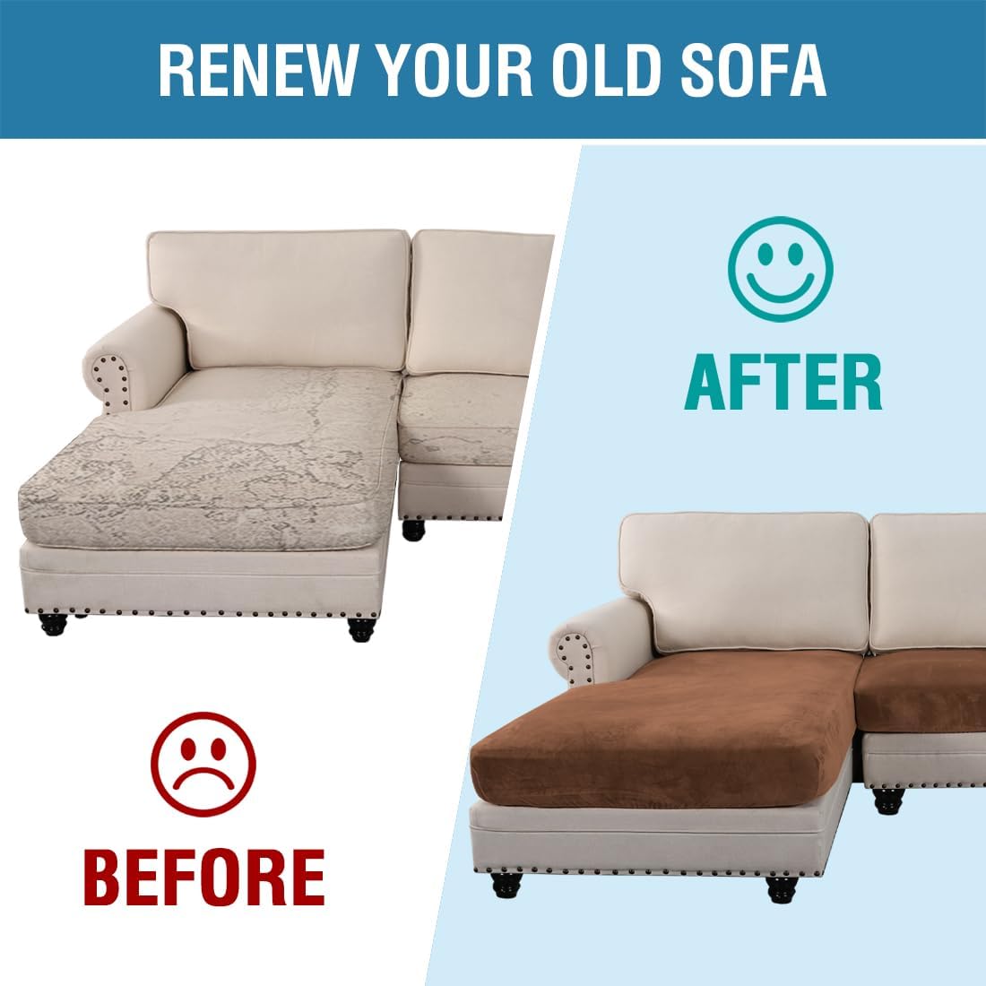 H.VERSAILTEX Velvet Stretch Sectional Couch Covers 4 Pieces Sofa Seat Cushion Covers L Shape Separate Cushion Couch Chaise Cover for Both Left/Right Couch (Large Sofa 3 Seater + 1 Chaise, Caramel)