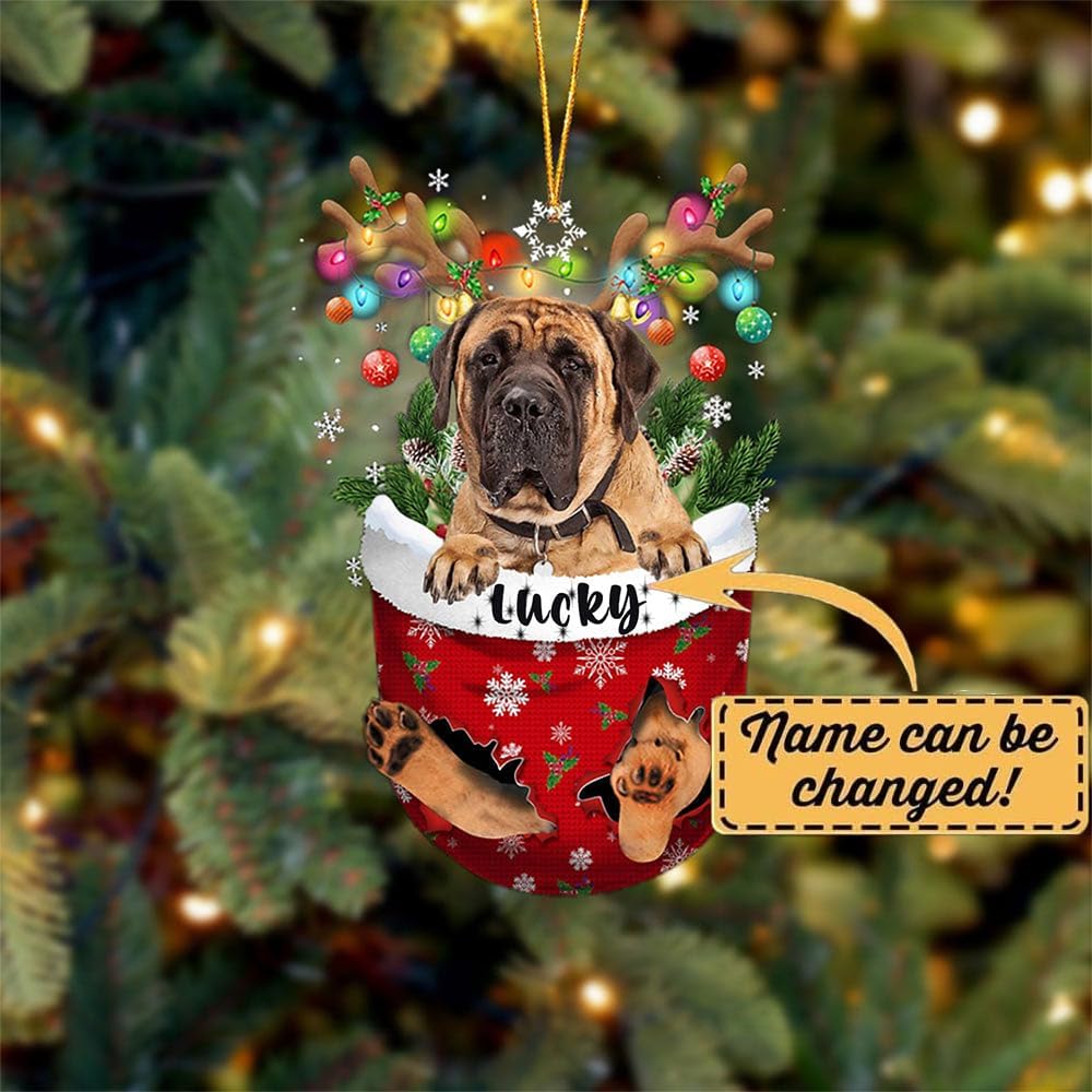 English Mastiff 1 Dog Christmas Ornament, English Mastiff 1 in Snow Pocket Christmas Tree Ornament, Dog Lovers Gift Idea Xmas, Christmas Decorations for Tree, Christmas Ornament Gift for Dog Lovers