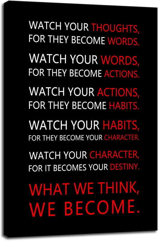 Watch Your Thoughts Inspirational Wall Art Motivational Canvas Painting Inspiring Quotes Posters Prints Artwork Living Room Home Office Classroom Decor Framed Ready to Hang [12''W x 18''H]