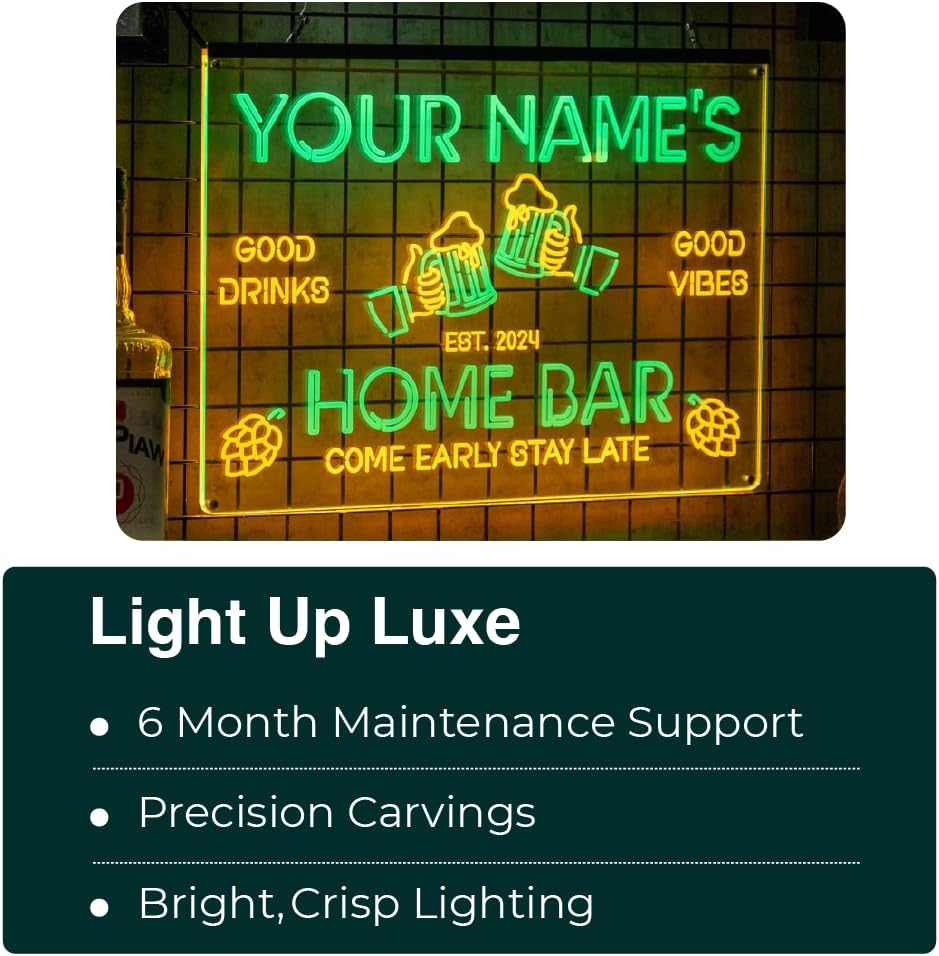 Personalized Beer Pub Bar Signs with Your Name for home wall light up with personalized pub name, man cave accessories, beer themed neon customizable lighted sign