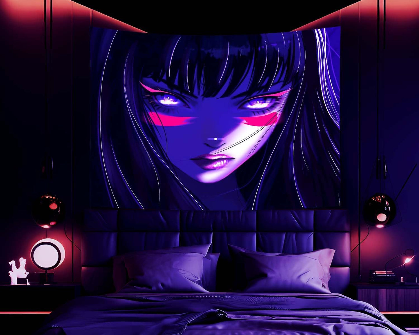 dueeia Blacklight Anime Girl Tapestry Wall Hanging Japanese Cool Black Light Glow in the Dark Uv Tapestries for Boys Girls Bedroom Aesthetic Living Room Dorm Wall Decor (59.1"x39.4")