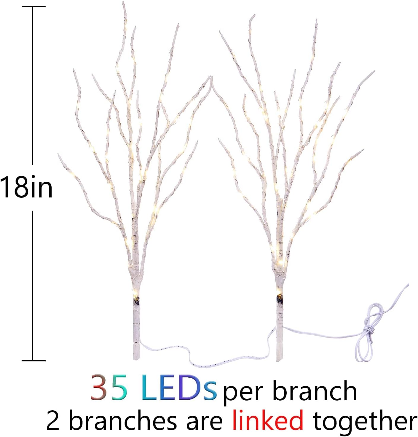 Birchlitland Lighted Birch Branches Battery Operated 18IN 70 LED 8 Function, White or Multiple Colors, Artificial Decorative Branch Lights for Home and Holiday Decoration Indoor Outdoor