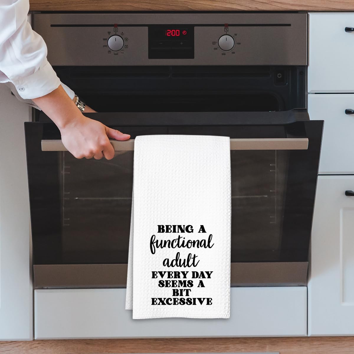 Funny Dish Towel, Waffle Weave Microfiber Tea Towel, Being A Functional Adult Every Day Seems A Bit Excessive, Sarcastic Kitchen Hand Towel, Gag Gift for Women Friend Sister