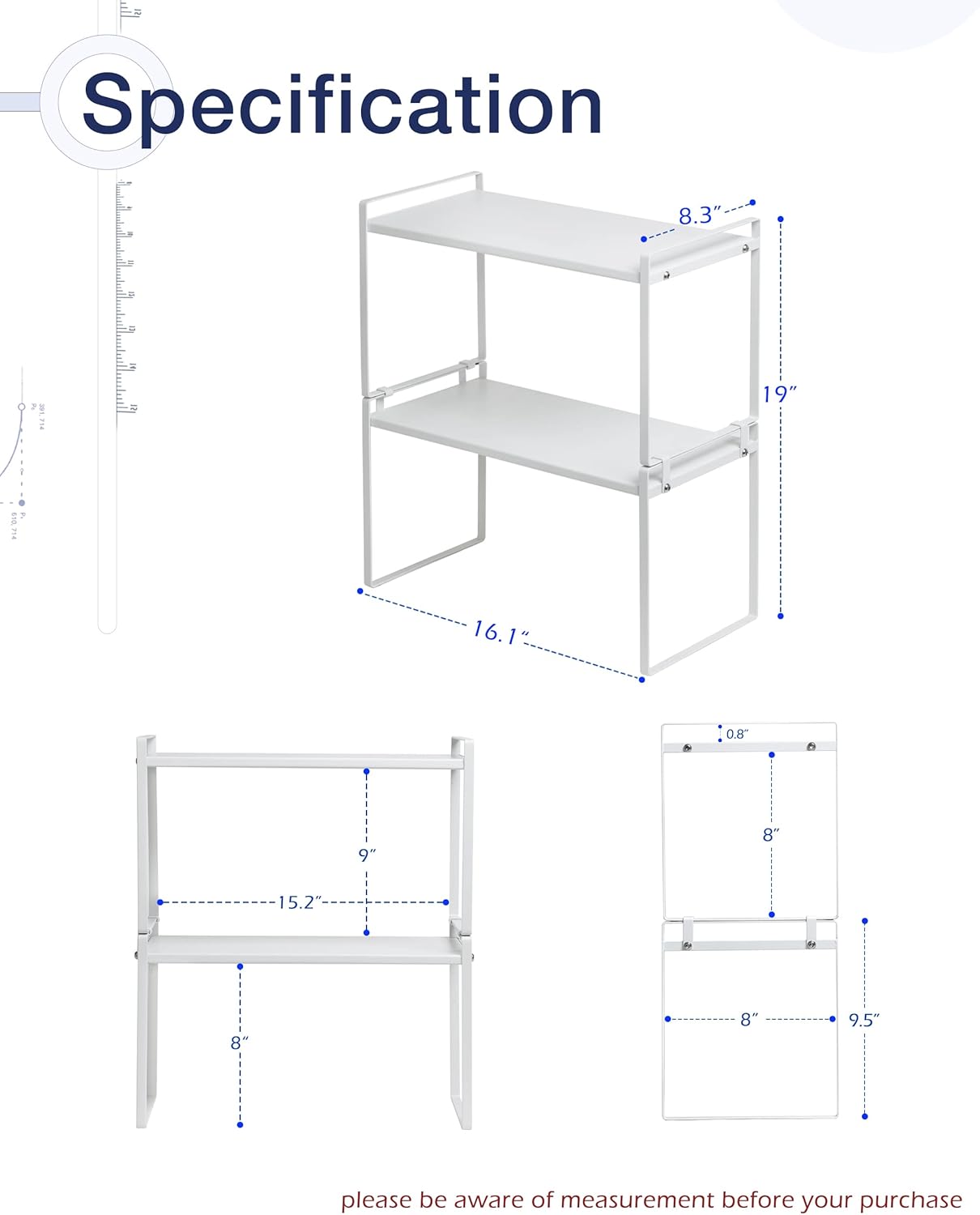 Nxconsu 2Pack Cabinet Shelves Stackable Organizer Rack Riser for Kitchen Cabinet Pantry Cupboard Counter Countertop Home Organization Storage Space Saver Heavy Duty Metal Nonslip White Tall