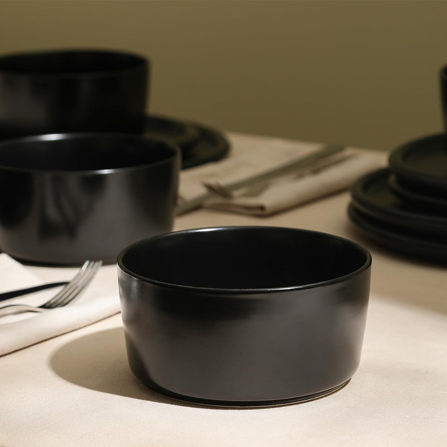 Stone Lain Eden 12-Piece Dinnerware Set Stoneware, Plates and Bowls Set, Dishwasher and Microwave Safe Dish, Dish Set for 4, Black
