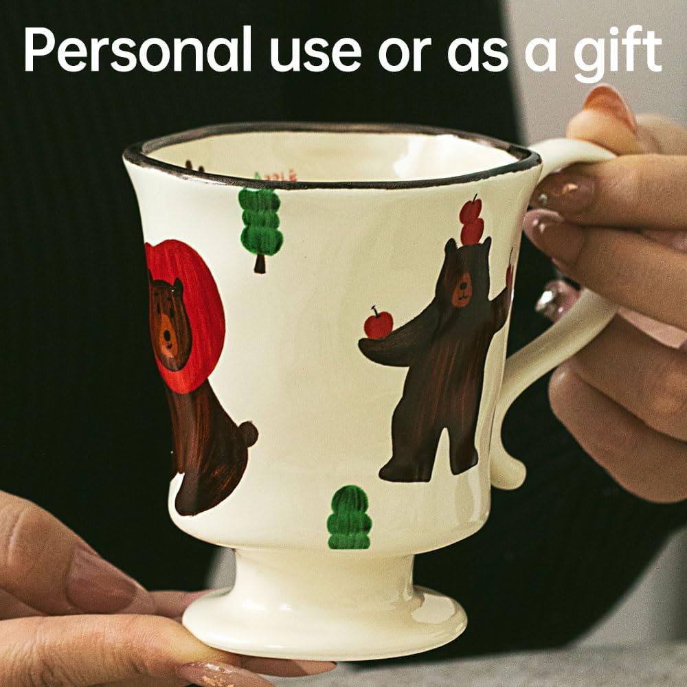 360ml -12.17oz Painted Cute Bear Ceramic Mug - Cute Coffee Cup for Espresso,Cappuccino, Turkish Tea - Gift for Women, Dishwasher Safe