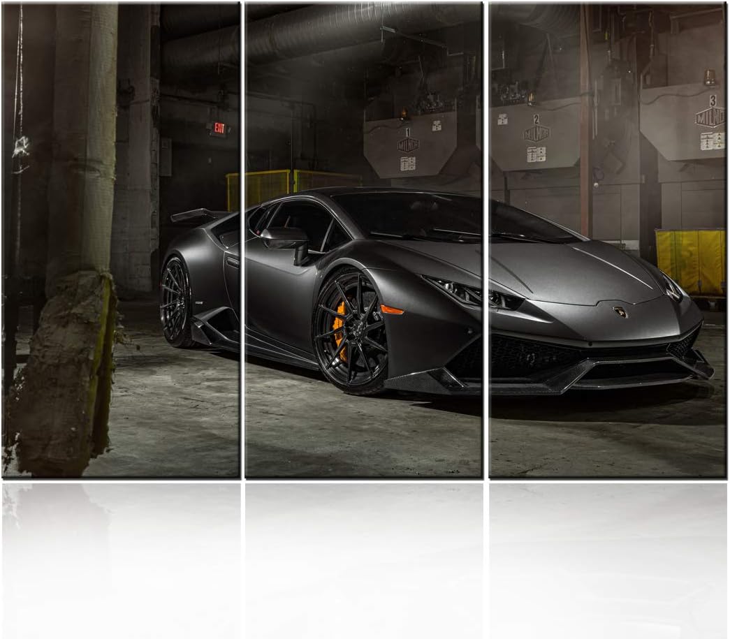 TUMOVO Big 3 Piece Set of Black Car Canvas Wall Art/Canvas Print Poster Picture / LP610-4 Sports Car Wall Painting on Canvas/Home Wall Decoration on Canvas - 40 x 20inch x 3 Panels