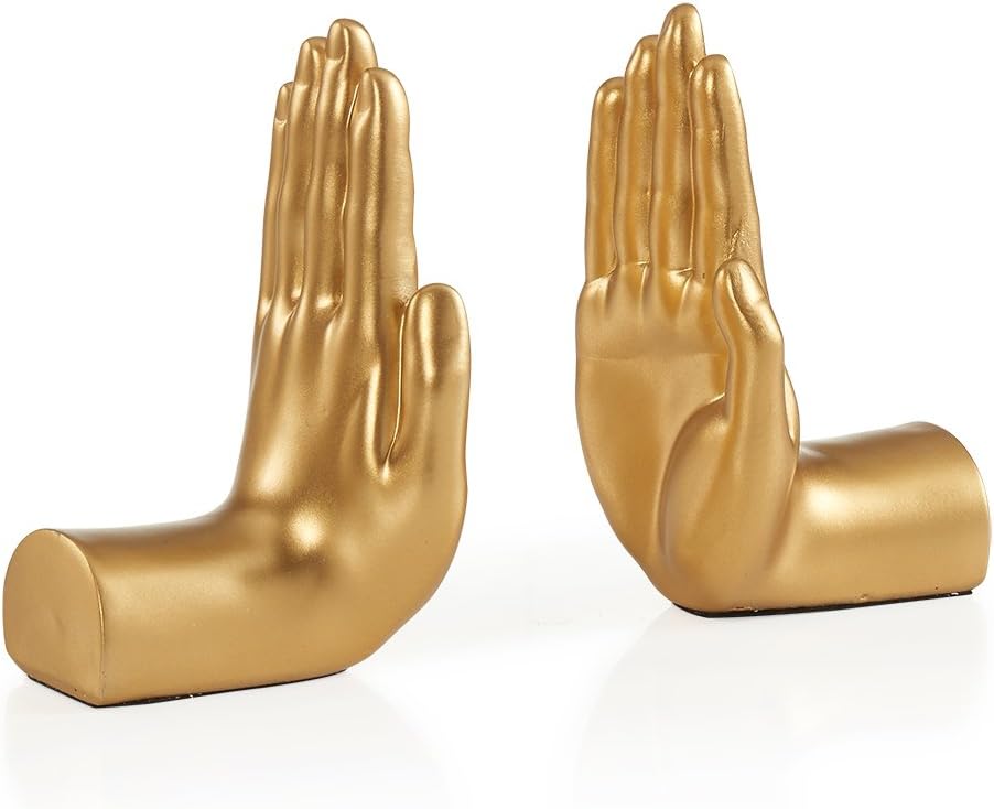 Danya B. Contemporary Accent Book Shelf Decor - Hands Sculpture Bookend Set of 2 (Gold)