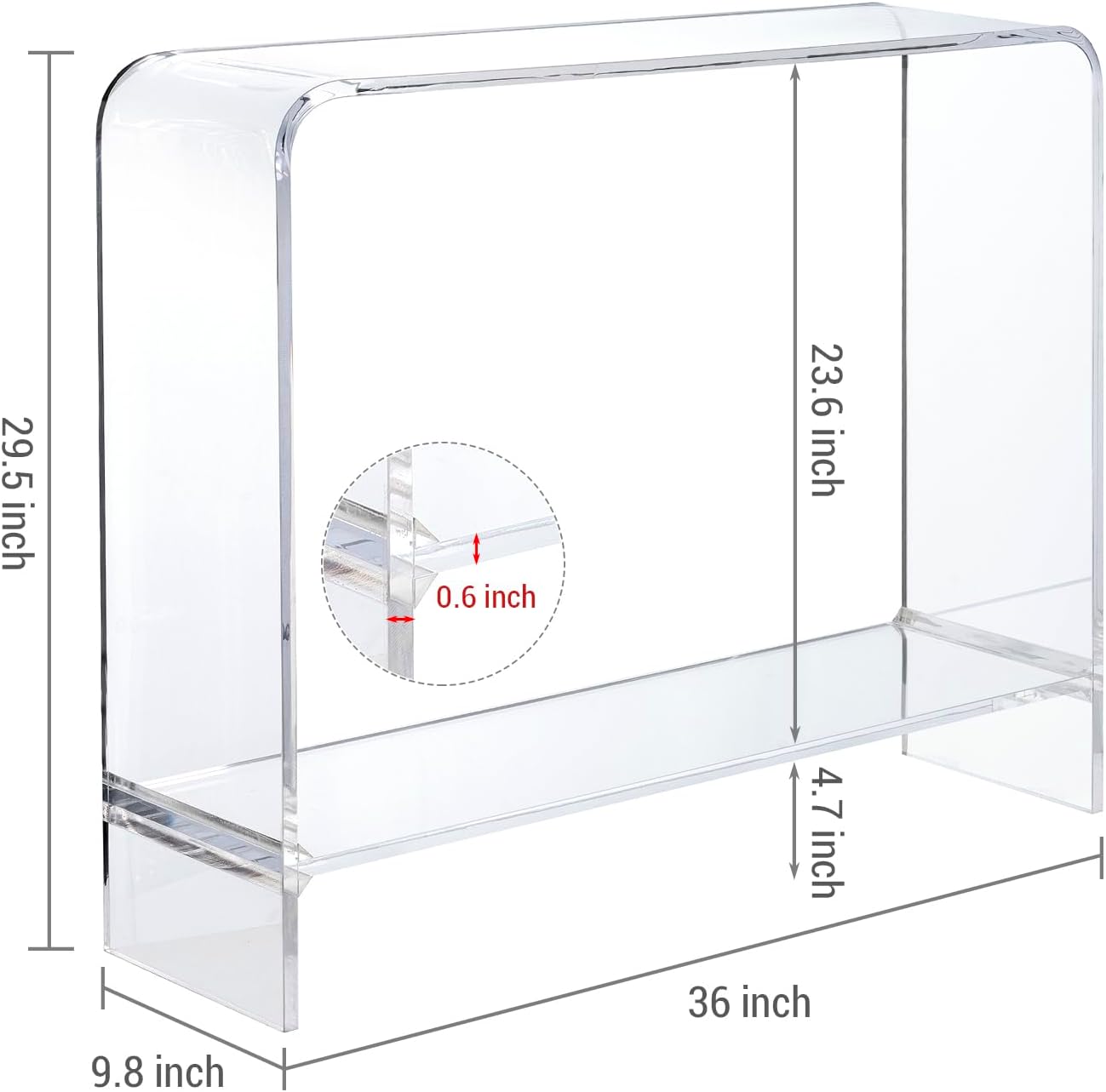 MyGift Premium 15mm Clear Acrylic Entryway Console Table with Bottom Display Shelf, 2 Tier Living Room Sofa Back Storage Shelves Modern Luxury Home Decor