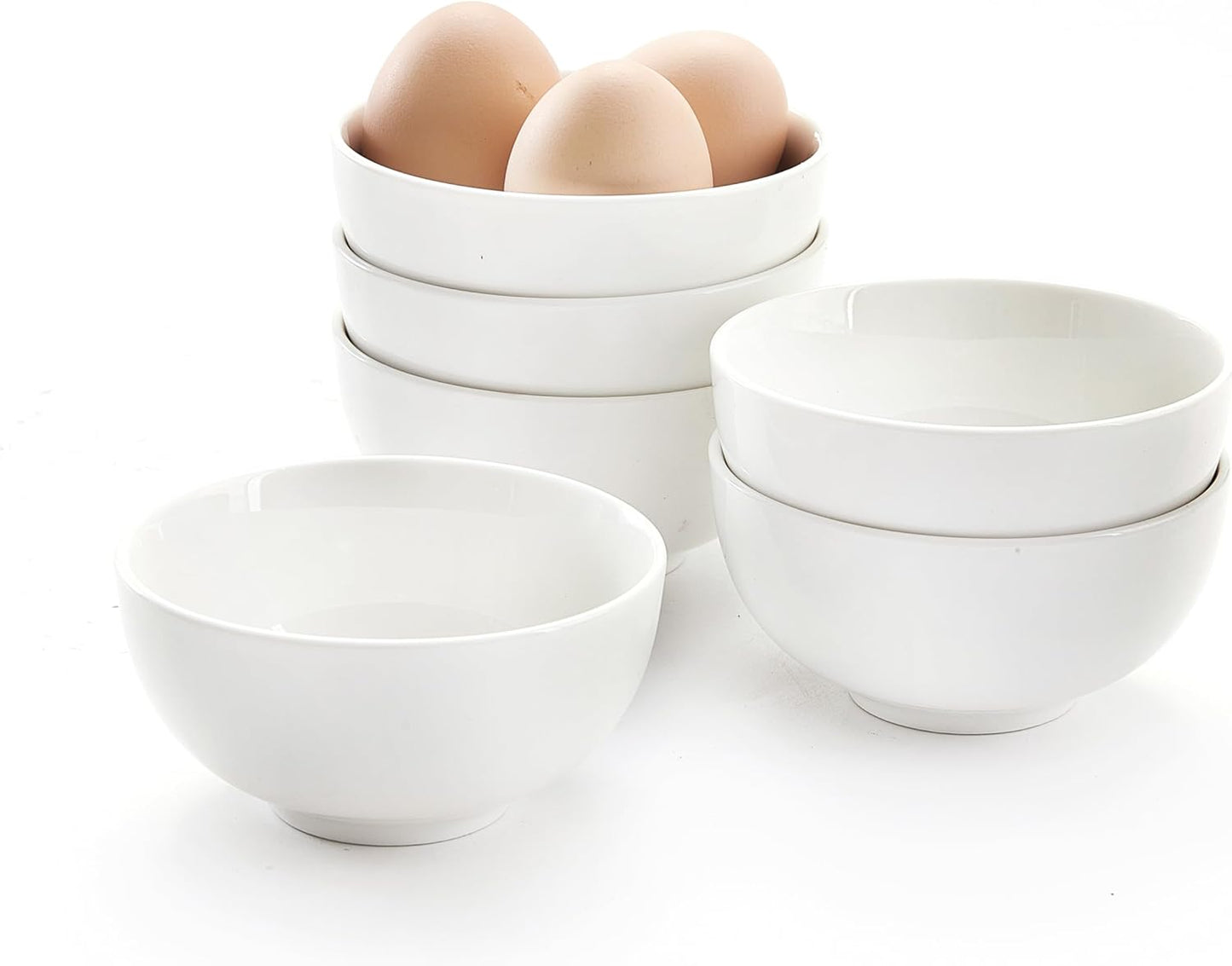 White 4.5in Small Ceramic Bowls, 12 OZ Cereal Bowls Set of 6 for Dessert, Rice, Jello, Pudding, Yogurt, Dishwasher/Microwave safe, Bone China