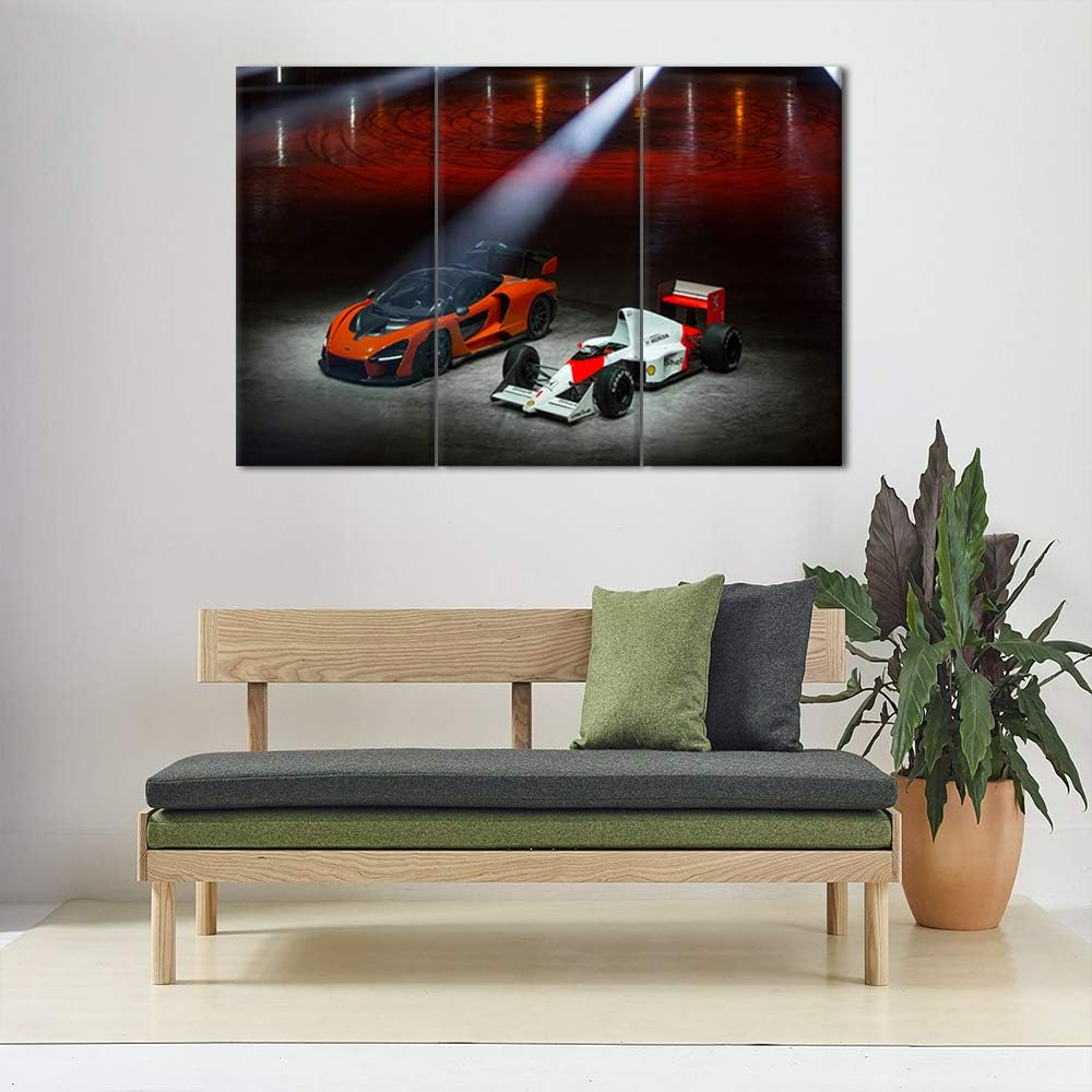 TUMOVO 3 Piece Red Car Canvas Wall Art - 40 x 20inch x 3 Panels - Modern Painting on Canvas - Framed - Wall Mount - HD Giclee Print - Living Room, Bedroom Decor